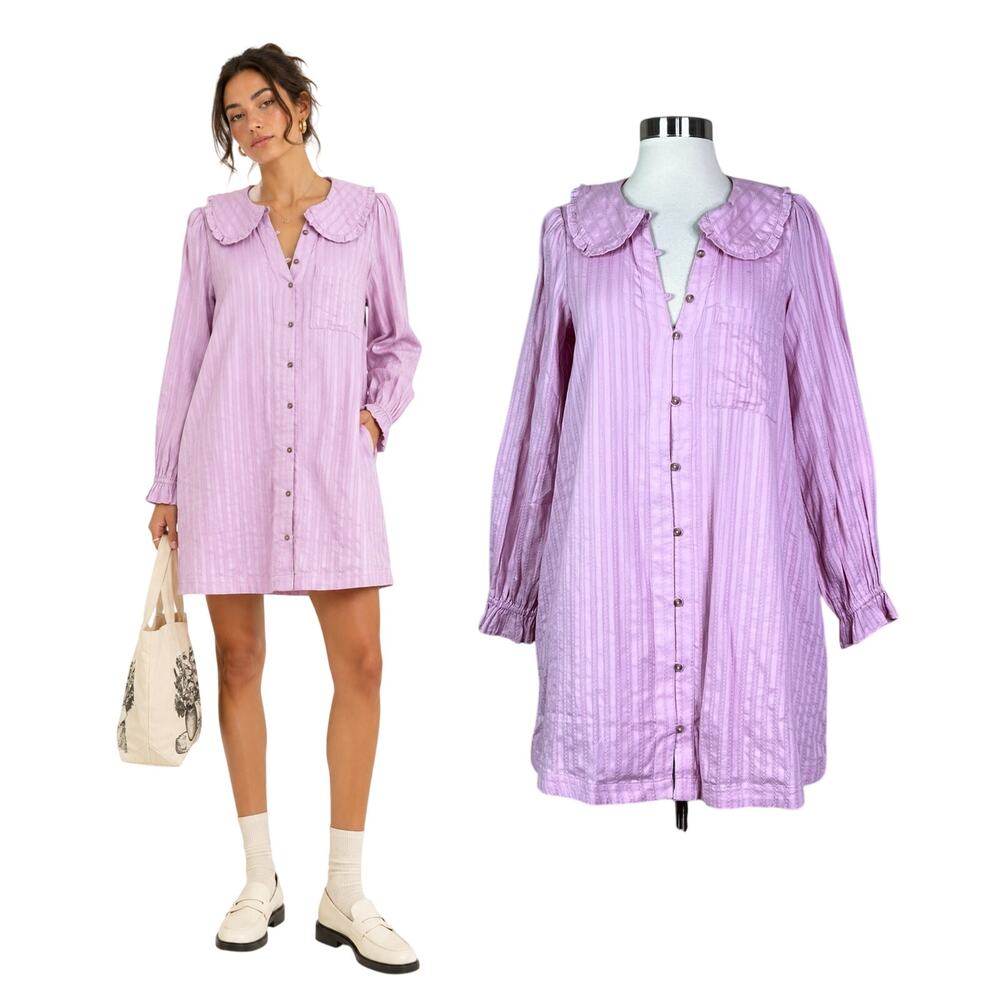 Anthropologie | Pilcro Keira Pink Cotton Peter Pan Collar Shirt Dress Small
